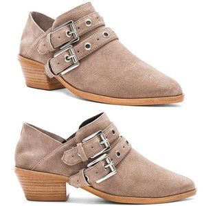 REBECCA MINKOFF Sand Austen Buckles Ankle BOOTIES Shoes 8.5 Beige Suede NEW $164